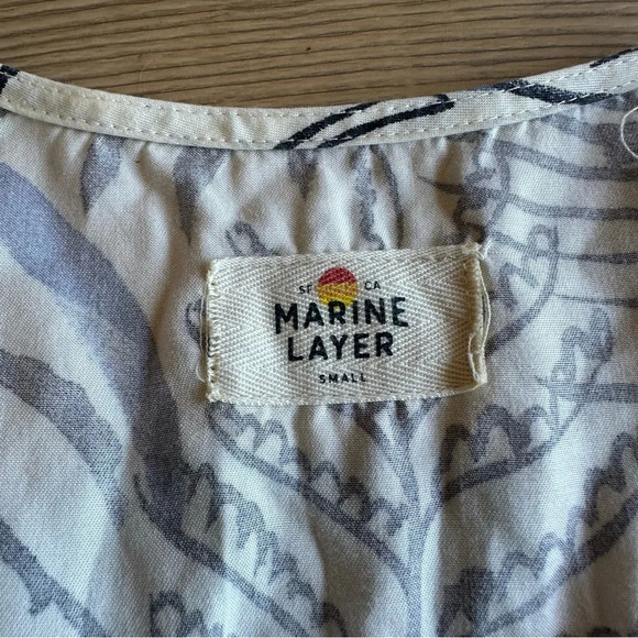 Marine Layer Marine Layer Camila Mini Dress white & blue Foliage size small - Picture 7 of 11